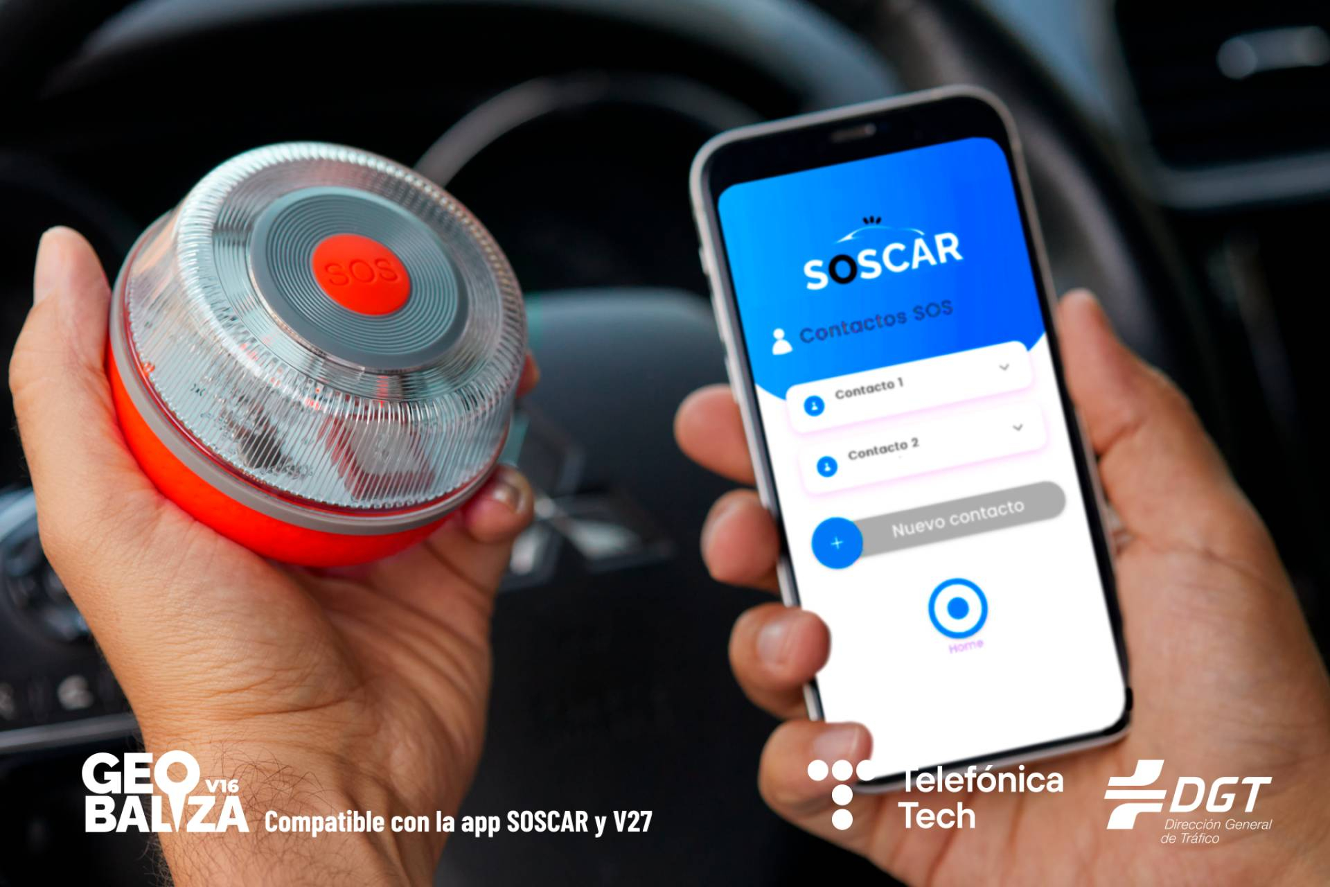 GEOBALIZA presenta la primera baliza V16 con triángulo virtual V27 integrado