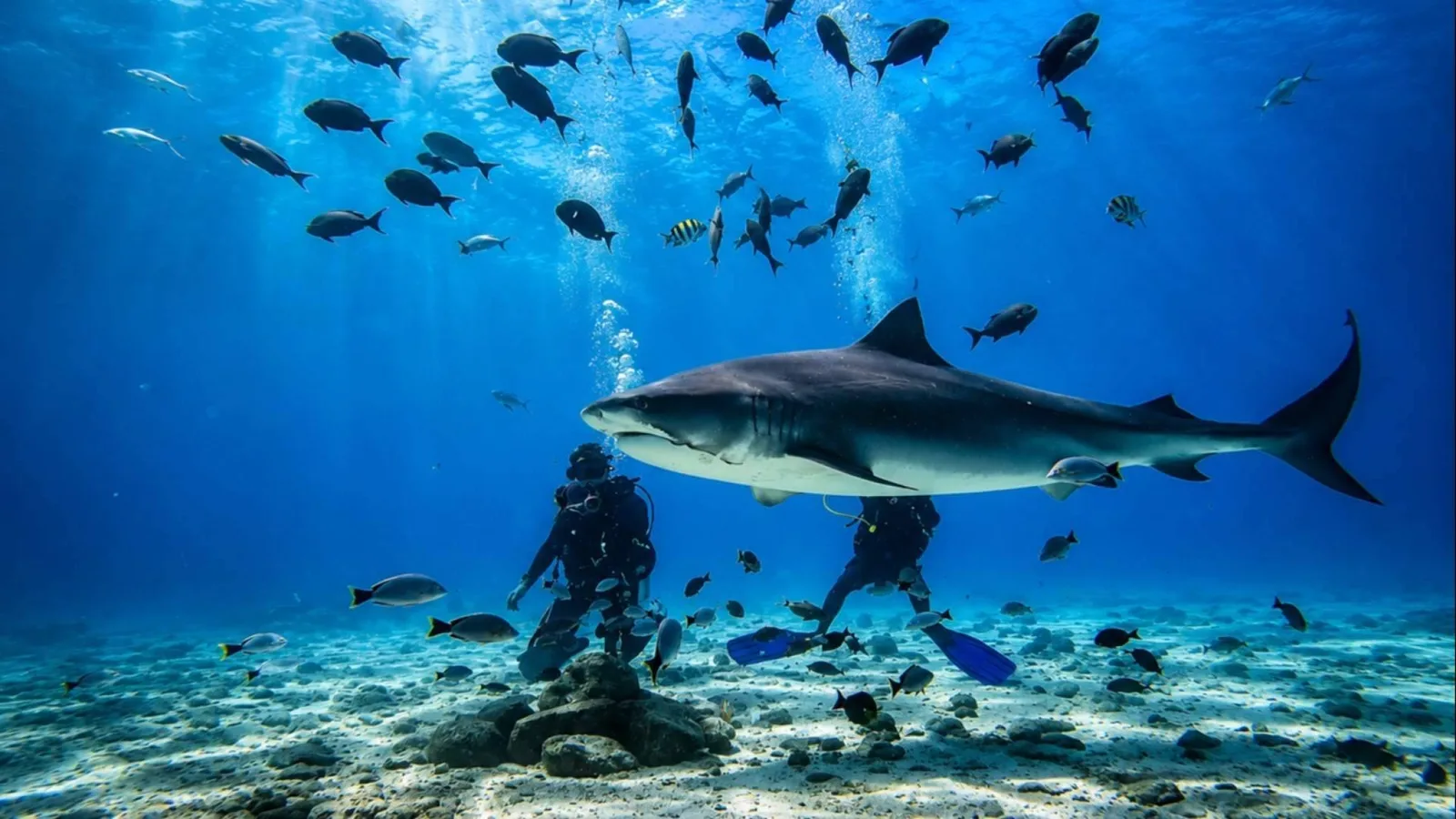 El español que bucea entre tiburones tigre en Maldivas